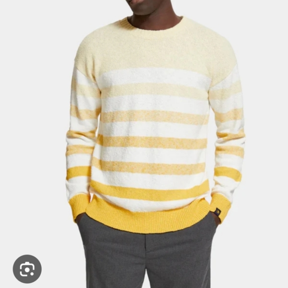 Scotch & Soda Mens Yellow White Striped Cotton Blend Crewneck Sweater Size M